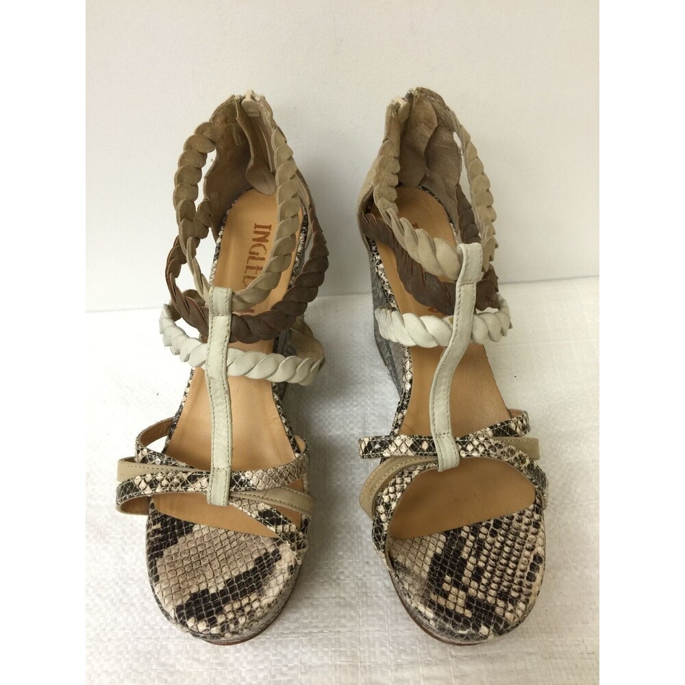 Ingledew's Leather women platform wedge sandals snake animal print size EUR 38